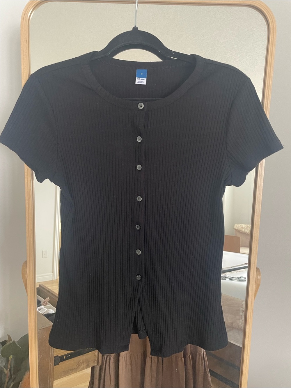Old Navy Black Ribbed Button-Front Short Sleeve Shirt